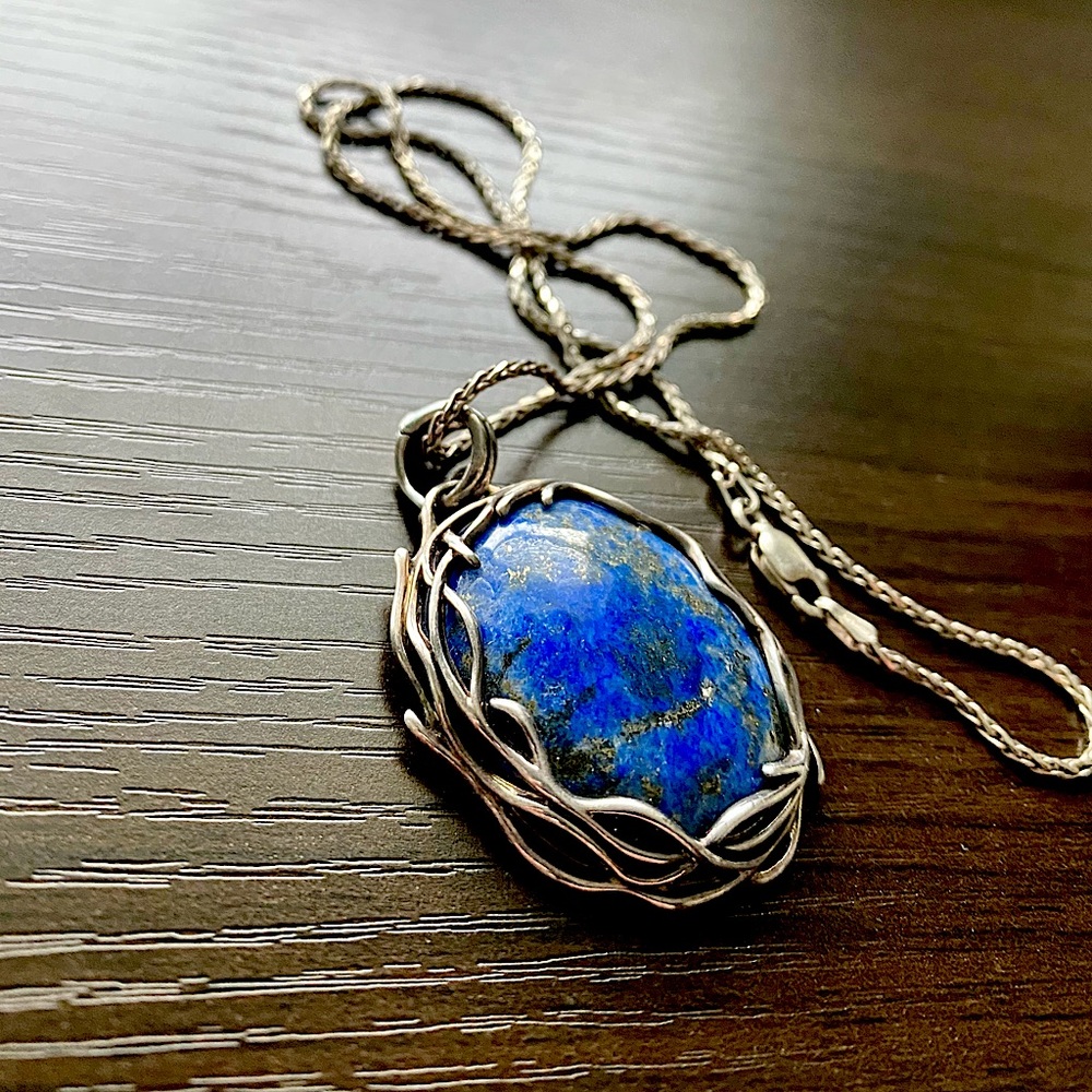 Lapis Lazuli Beautifully Accented- Handmade Sterling Silver Pendant Necklace